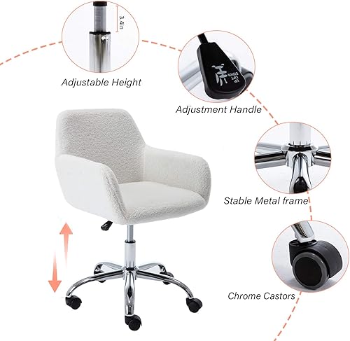 Miniatura 6 de SSLine Silla de escritorio de piel sintética, moderna y bonita, silla de oficina, cómoda silla giratoria de maquillaje con ruedas para sala de