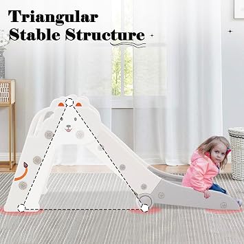 Kids Slide, Toddler First Slide for Indoor Outdoor, Space-Saving, White | Folding Freestanding Baby Slides, Indoor Play Equipment, Rounded Edges, Safe, Nonslip Steps