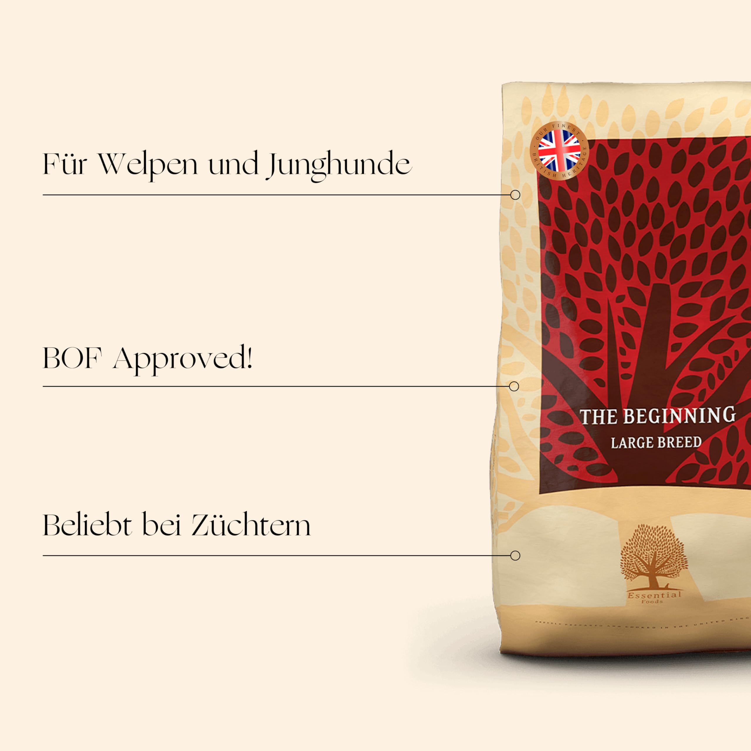 Essential The Beginning Large Breed 10 kg | Huhn, Ente, Lachs & Forelle | Getreidefrei Welpenfutter für große Hunde über 15 kg | hoher Fleischanteil | nach dem BOF-Prinzip