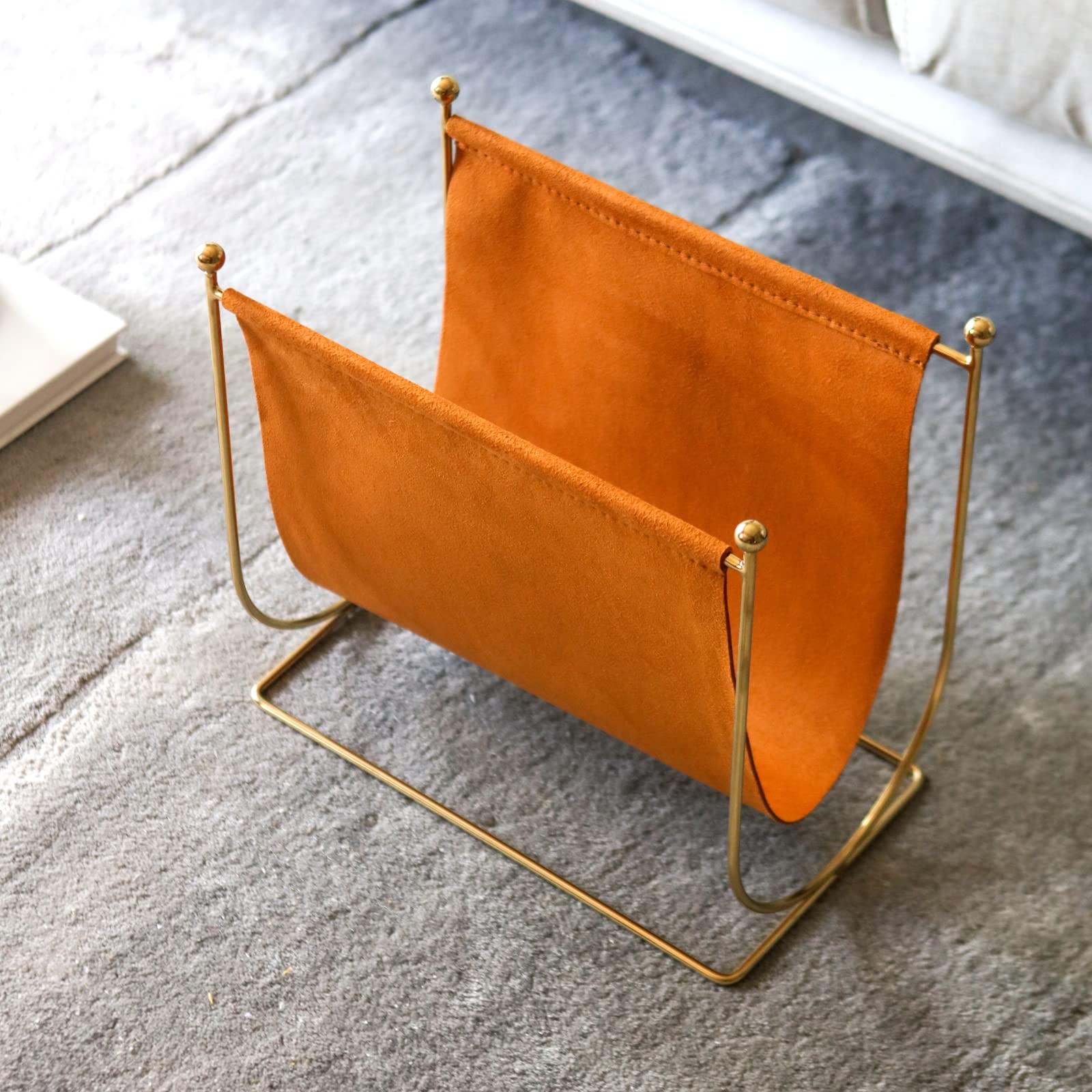 Portariviste in filo metallico placcato e vera pelle, 1 fessura in piedi rack per riviste, libri, giornali, decorazione per la casa