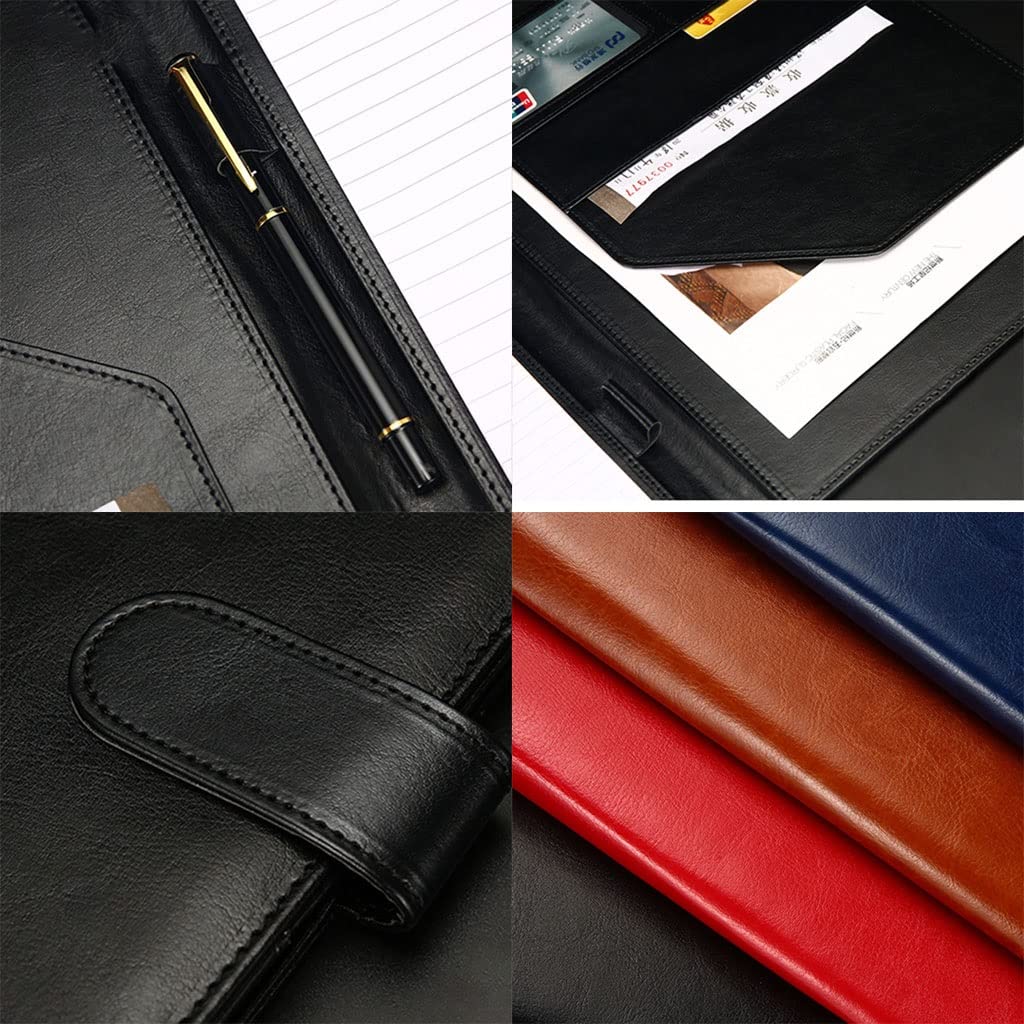 Teczka konferencyjna ze skóry PU, Teczka schowkowa z okładką na uchwyt na notes prawniczy Blok do pisania w formacie A4 Szkolne biuro konferencyjne(Black,No notebook)