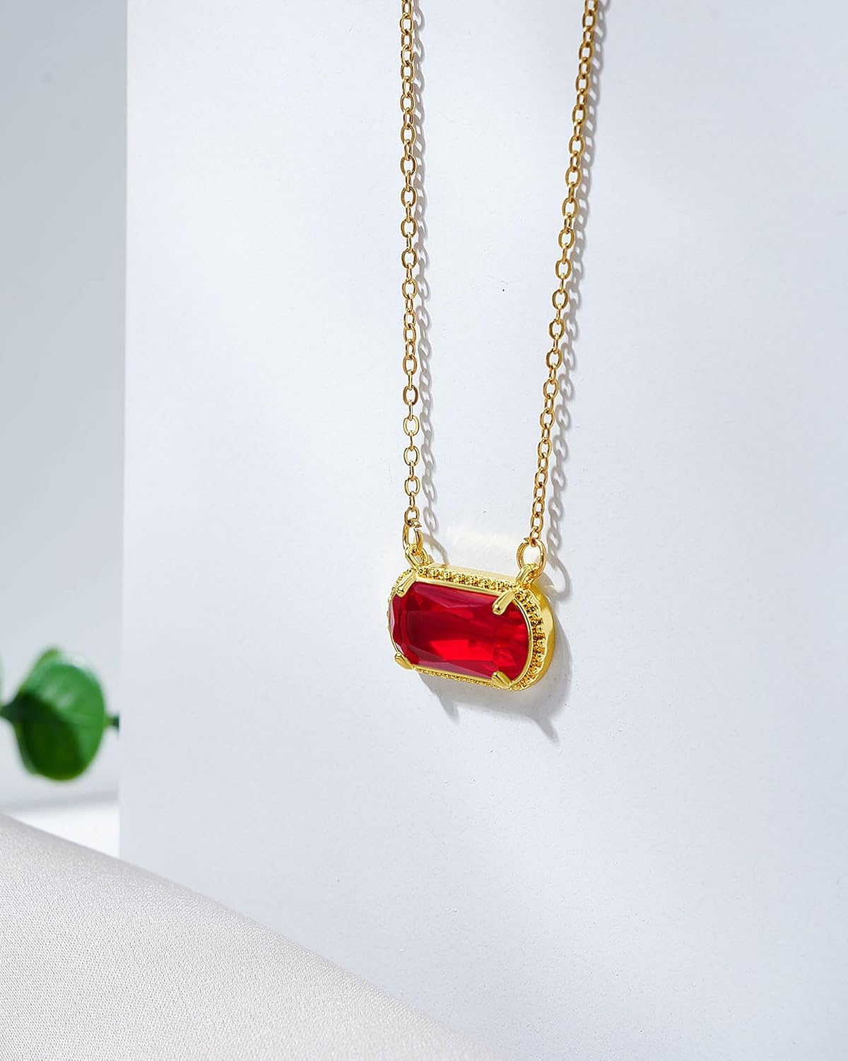 Lourny Gemstone Birthstone Pendant Layered Necklace for Women Trendy, 18K Gold Plated Paperclip Chain Preppy Choker Charm Necklace for Women Wife Jewelry - Image 7