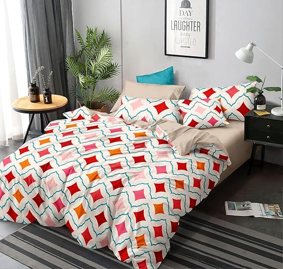 MORADO Premium Poly Cotton Geometric Design Duvet Cover - Single, Off White with Zipper