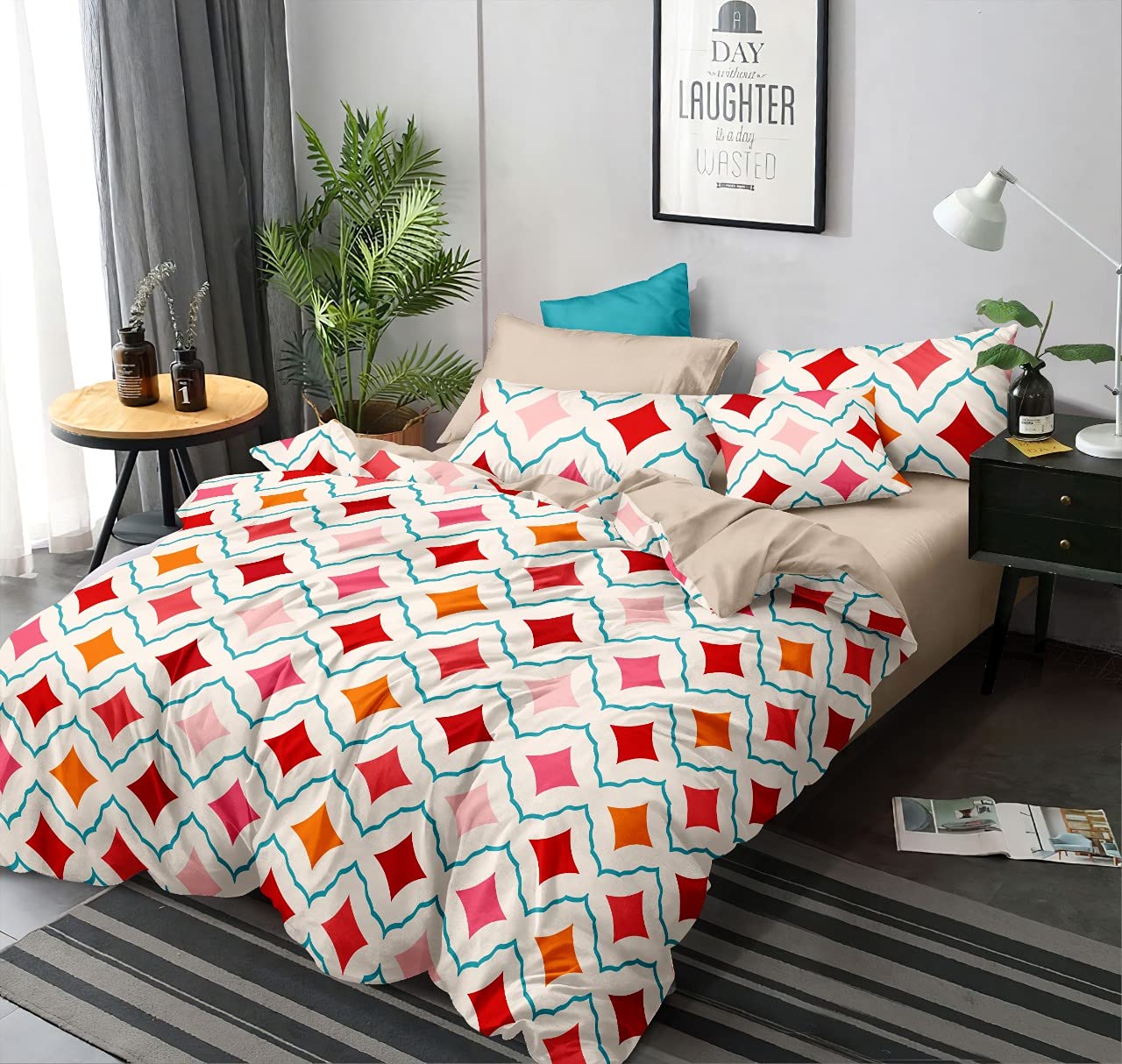 MORADO Premium Glace Cotton Geometric Design Duvet Cover - Single, Off White with Zipper