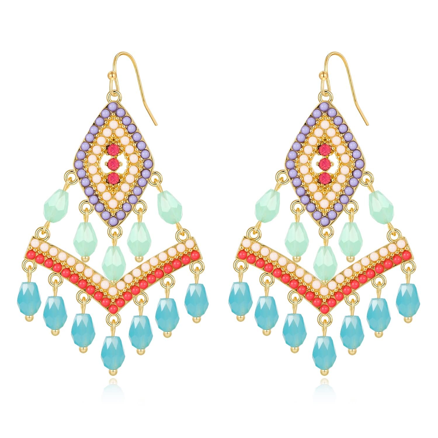 TOVABA Boho Drop Earrings Seed Bead Dangle Earrings Vacation Earrings Colorful Statement Earrings Jewelry Present