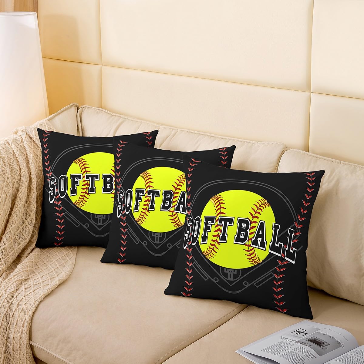Feelyou Baseball Throw Pillow Cover 20x20 Inches - Navy Blue Sports Theme Decorative Pillowcase - View #11