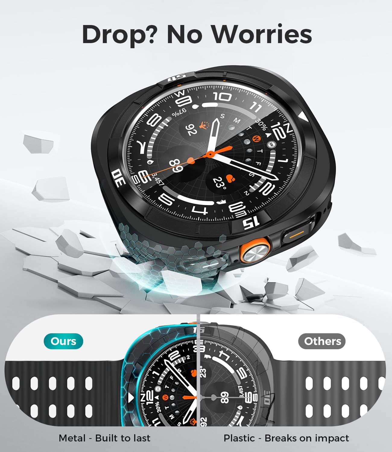 Goton Metal Case with Screen Protector for Galaxy Watch Ultra/Ultra 2025 47mm, 360° Full-Body Rugged Stainless Steel Bumper + PC Back Cover, for Samsung Galaxy Watch 7/8 Ultra, Titanium Black+White - Image 5