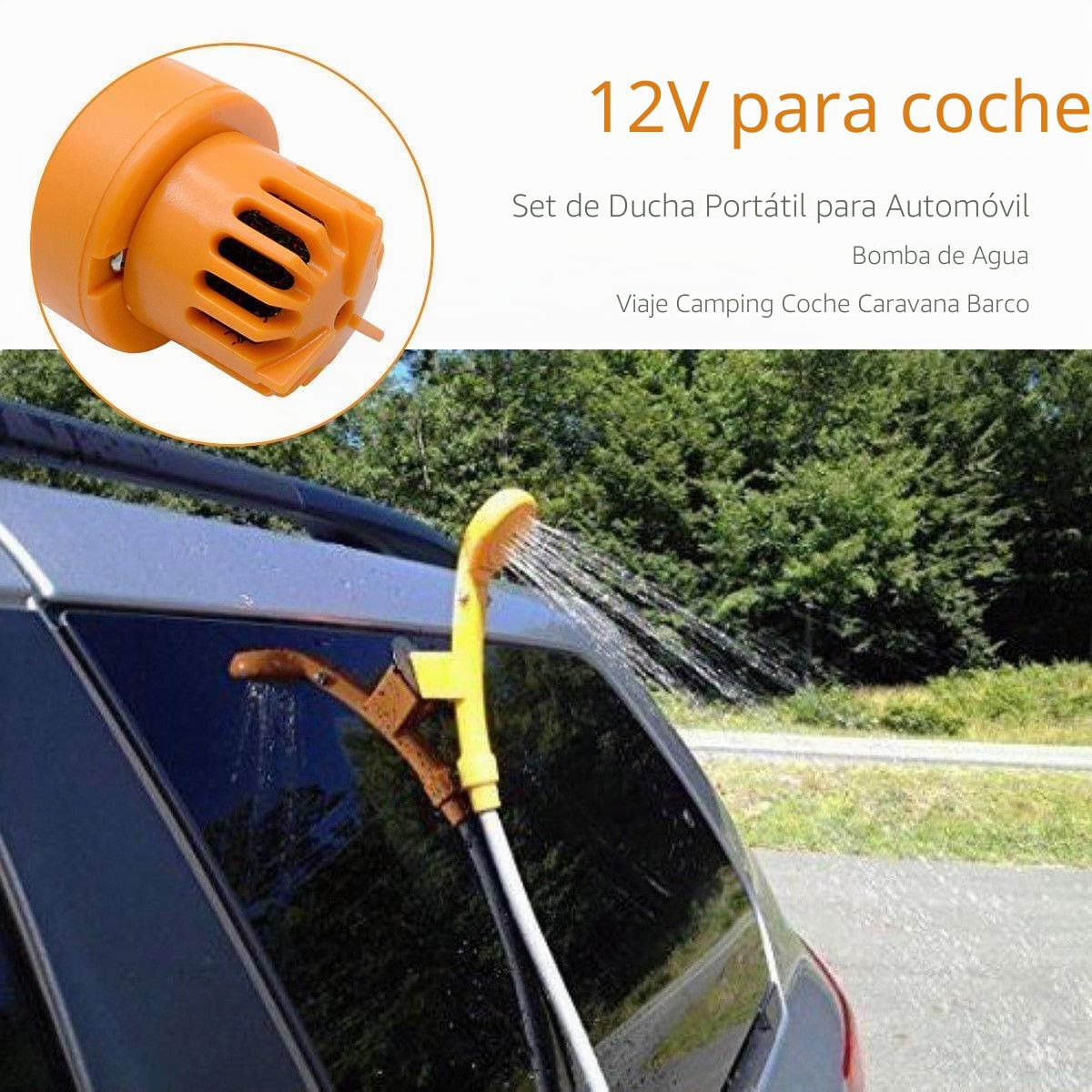 Riloer kit de ducha portátil para exteriores, duchas portátiles de camping de 12 V con bomba de agua, cable de 5 metros con toma de mechero, máximo 7 litros de agua por minuto compacto