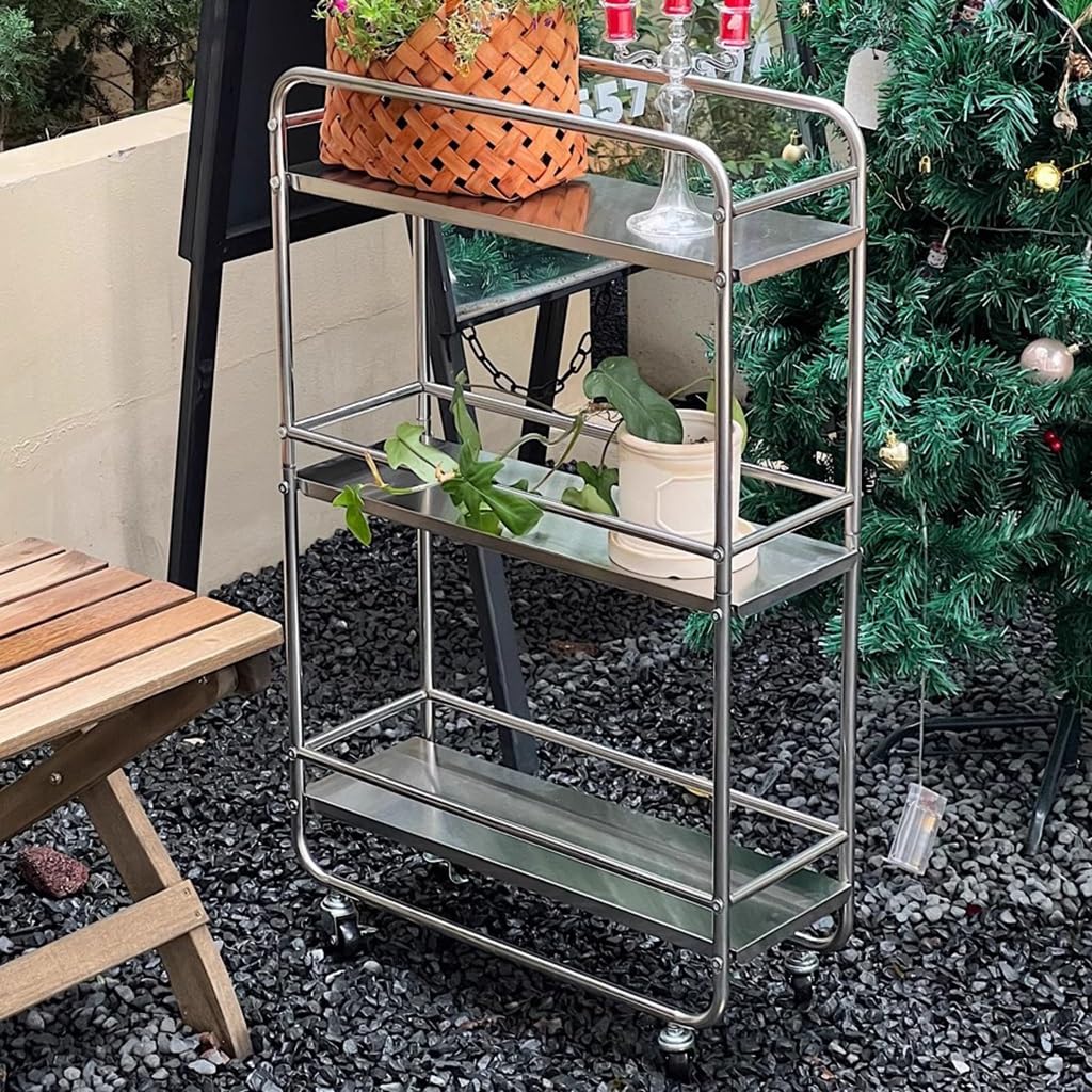 Rolling Kitchen Island Koszyk z miejscem do przechowywania, wózek użytkowy ze stali nierdzewnej na kółkach, mobilny wózek do baru kawowego do jadalni i salonu
