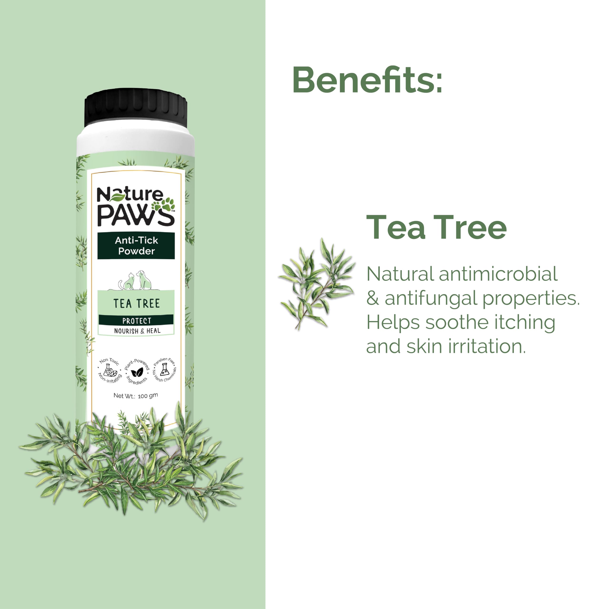 Orange Pet Nutrition Tea Tree Oil Grooming Talc Powder for Dogs & Cats - 100g | Natural Flea & Tick Repellent, Anti-Itch, Deodorizing & Soothing Skin Relief | Suitable for All Breeds 1