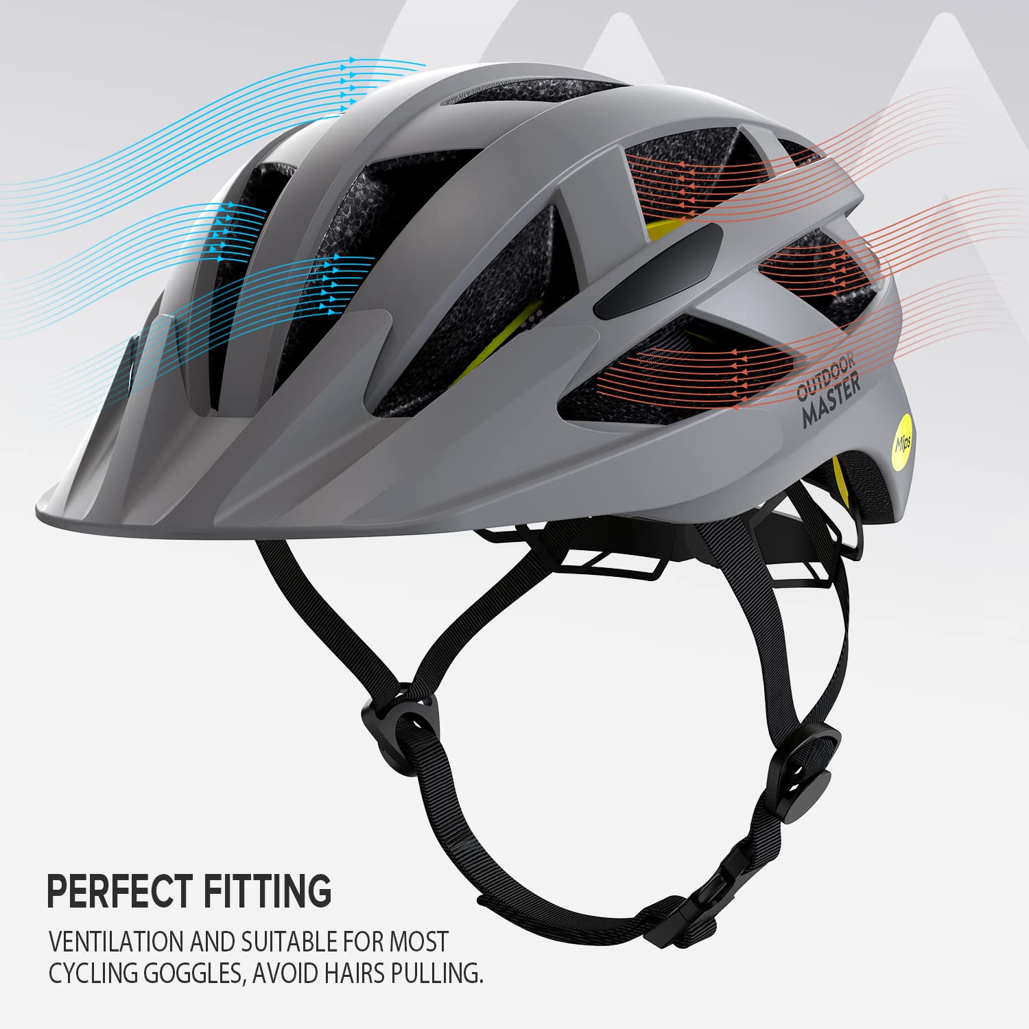 OUTDOOR MASTER Casco Bici Uomo-Donna - Modello GEM con Sistema MIPS, 25 Prese d’Aria, Visiera Removibile - Fit Regolabile - Ottimo per Ciclismo e Skateboard