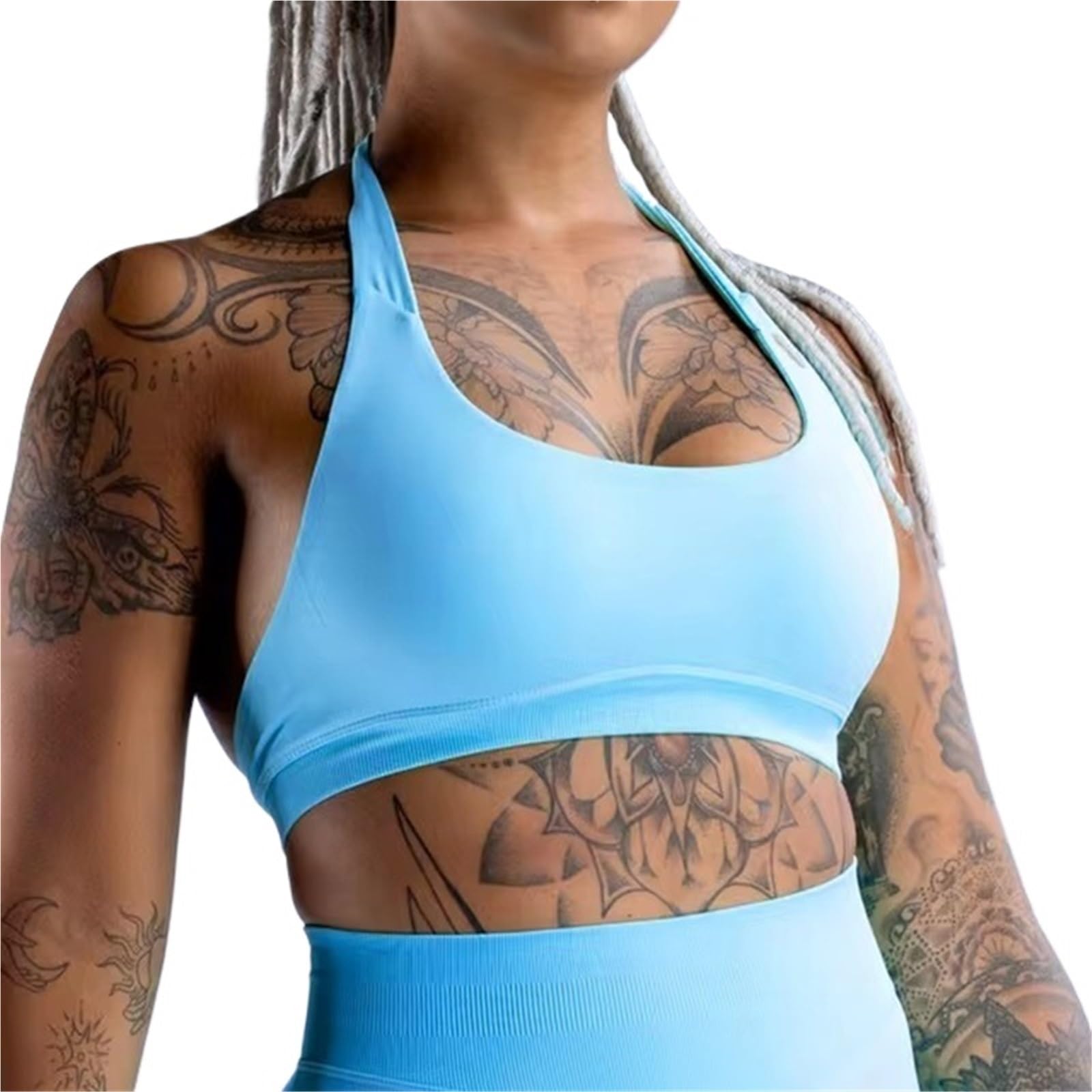 Sujetador Deportivo Top Corto sin Costuras con Cuello Halter y Espalda Abierta Acolchada for Yoga, Soporte Medio Gimnasio