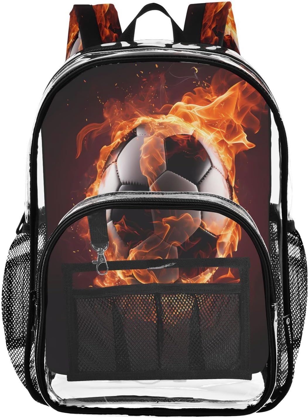 Fire Soccer Clear Backpack Heavy Duty See Through Transparent PVC BookBag for Kids Boy Girl Adult School Work
