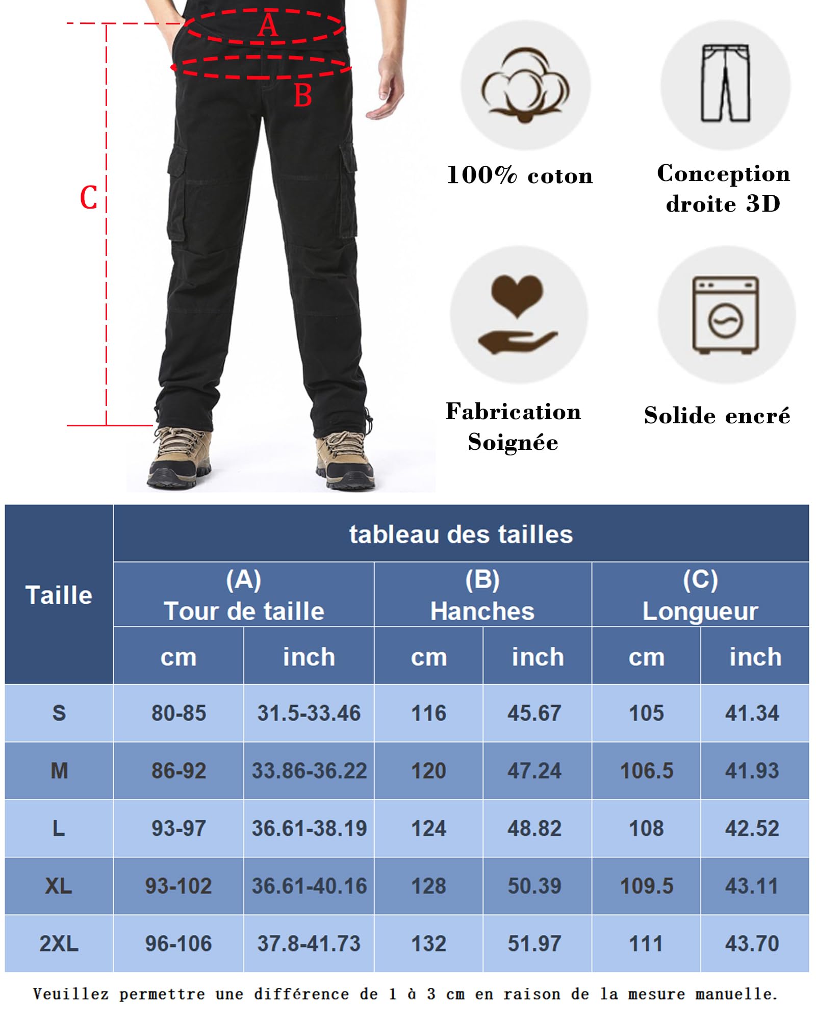 Pantalon Cargo Homme De Travail avec Plusieurs Poches avec Ceinture élastique