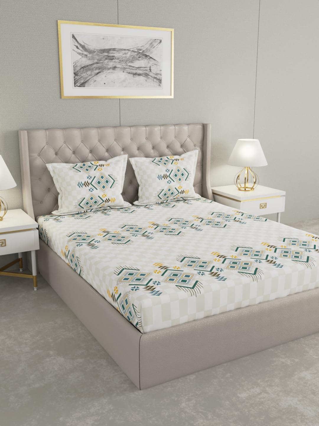 Raymond Home Festive Double Bedsheet with 2 Pillow Covers | Ethnic Motifs Patten 100% Cotton, King Sized, 160 TC, Cotton Rich (2.74 m X 2.74 m, 011080-BF03, White) (B0D8F2XG3G) Amazon Price History, Amazon Price Tracker