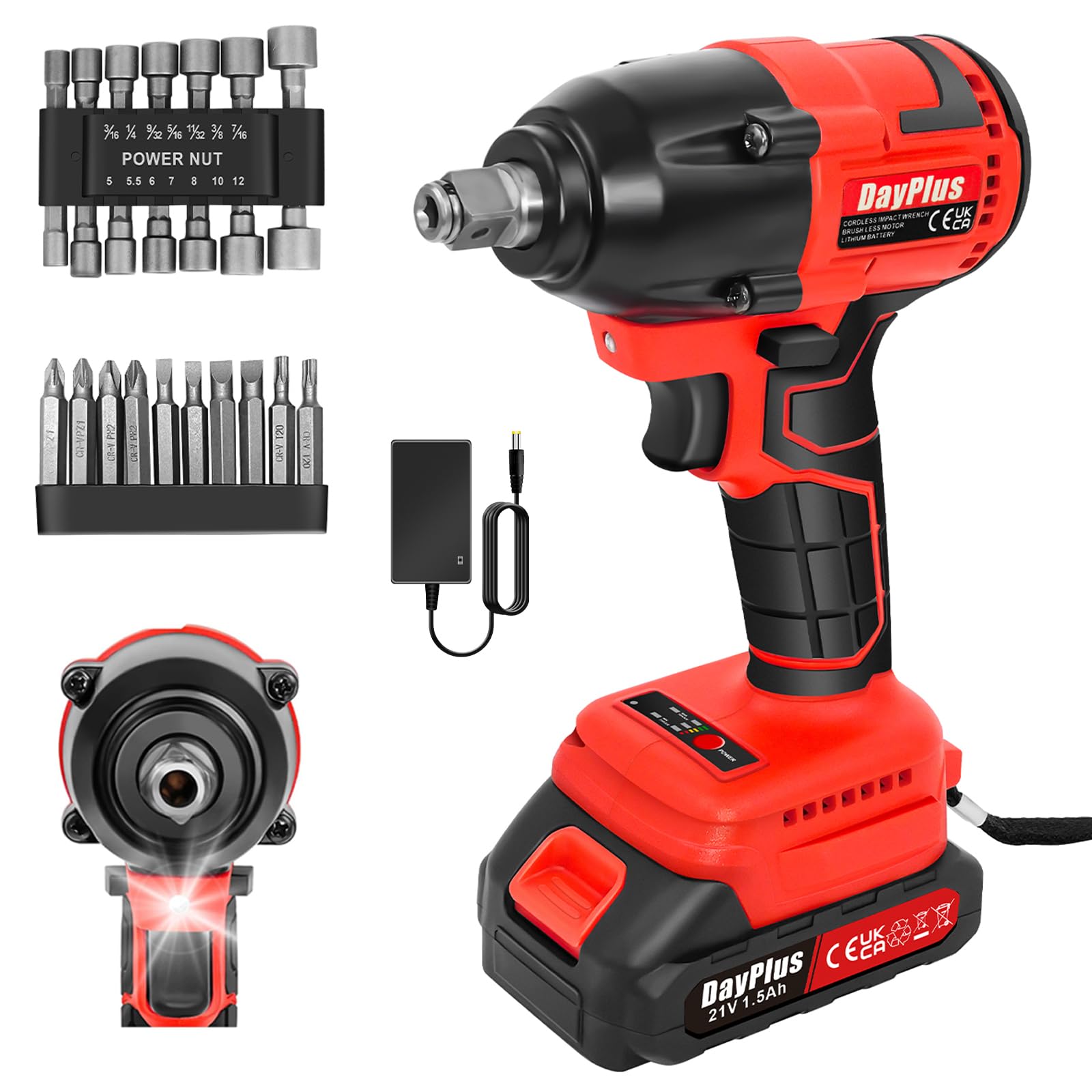 Huini 450N.M Heavy Duty Cordless Impact Wrench Kit, 1/2" Electric Ratchet Nut Gun with Battery, Charger & Sockets for Car Wheel Removal & DIY