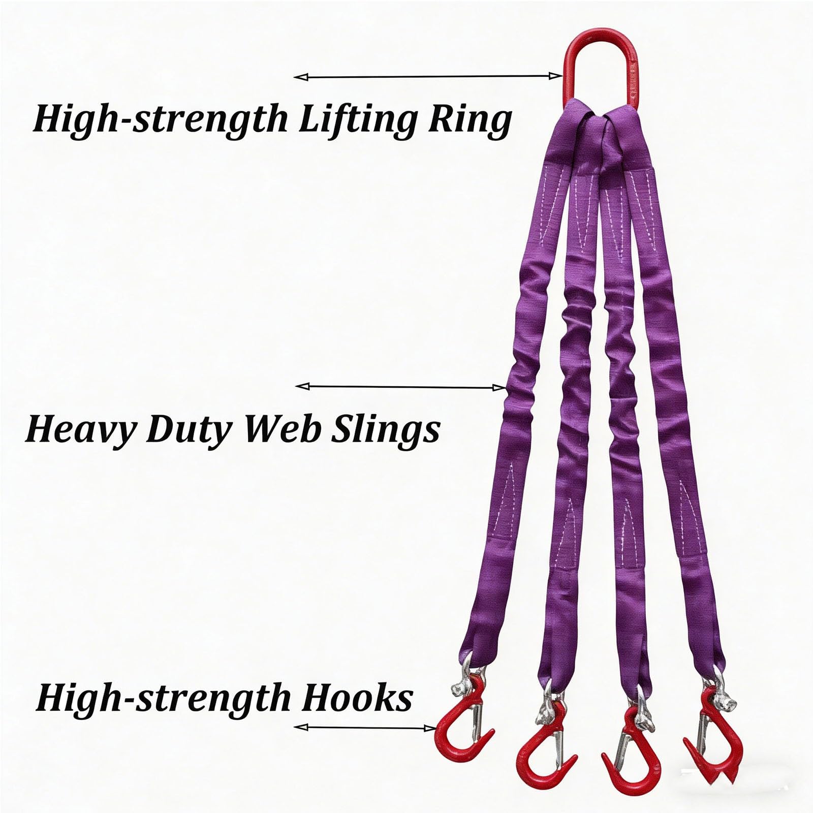 Eslinga de poliéster con 4 Patas y Ganchos de Agarre, Capacidad de Carga de 2T, con Ganchos y Anillas. Eslinga de cincha para Remolque y manipulación Segura de Carga(1.64ft/0.5m)