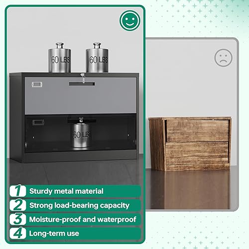 Miniatura 6 de Letaya Archivador con cerradura lateral de 2 cajones de metal, gabinetes de almacenamiento de organización para oficina en casa, tamaño