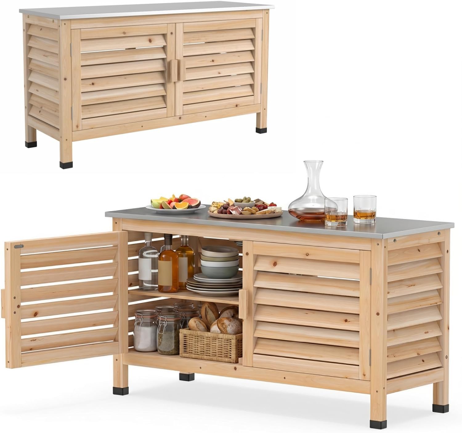 RELAX4LIFE Gartenschrank mit Lamellentüren, Geräteschrank Tannenholz