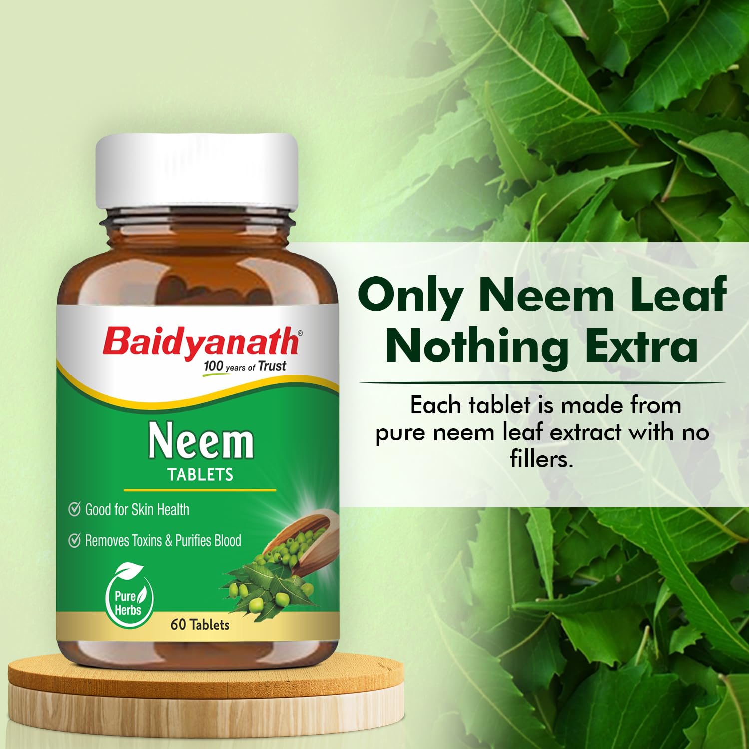 Baidyanath Ayurved Neem 60 Tablets | Herb For healthy Skin & Hair, Natural Extracts Of Neem | Helps In Purification of Blood Boosting & Liver Health 3