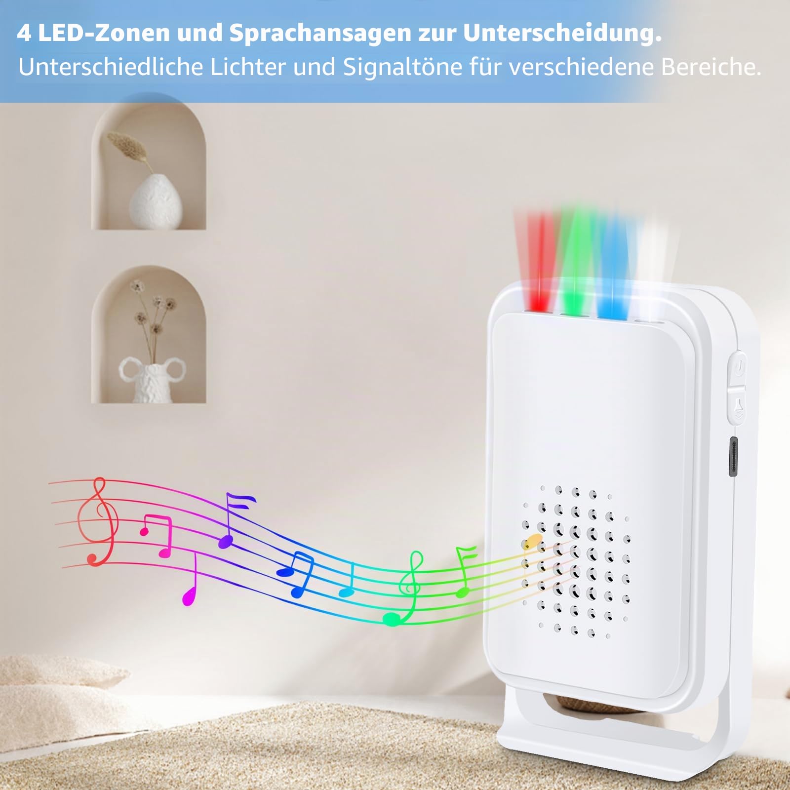 NineLeaf Durchgangsmelder,Bewegungsmelder Mit Alarm,Bewegungsmeld Wasserdicht,918ft,4-farbiges LED-Licht,17 Musik,5 Lautstärkestufen,Einfache Installation,Für Geschäfte, Büros(1Empfänger & 2Sensors)