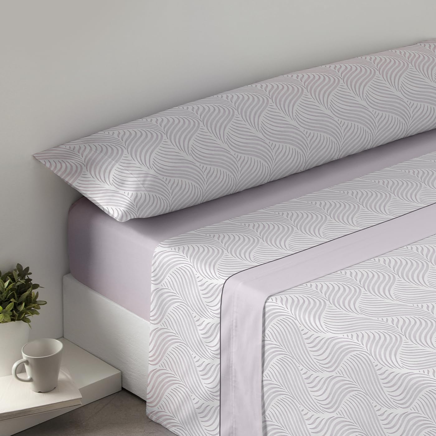 MERCURY TEXTIL-Juego Sábanas 3 Piezas Invierno, Sabanas Polar Pirineo Microfibra Térmica. Incluye Bajera Ajustable, Encimera y Funda Almohada. (Invierno Ondas Maquillaje, Cama 90CM)