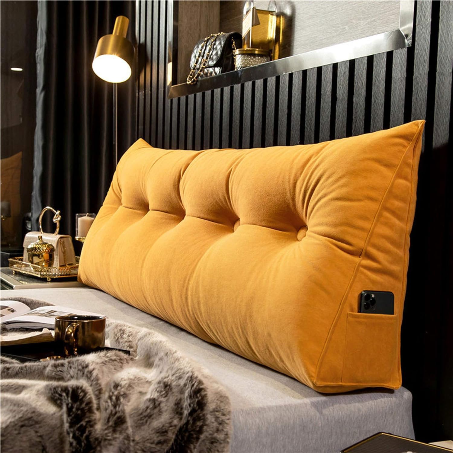 Wedge Headboard Pillows Bed Wedge Cousin Headboard Wedge Pillow Triangle Pillow Wedge Daybed Pillows Bolster Pillow Headboard With Removable Cover(100x50x20cm,Orange)
