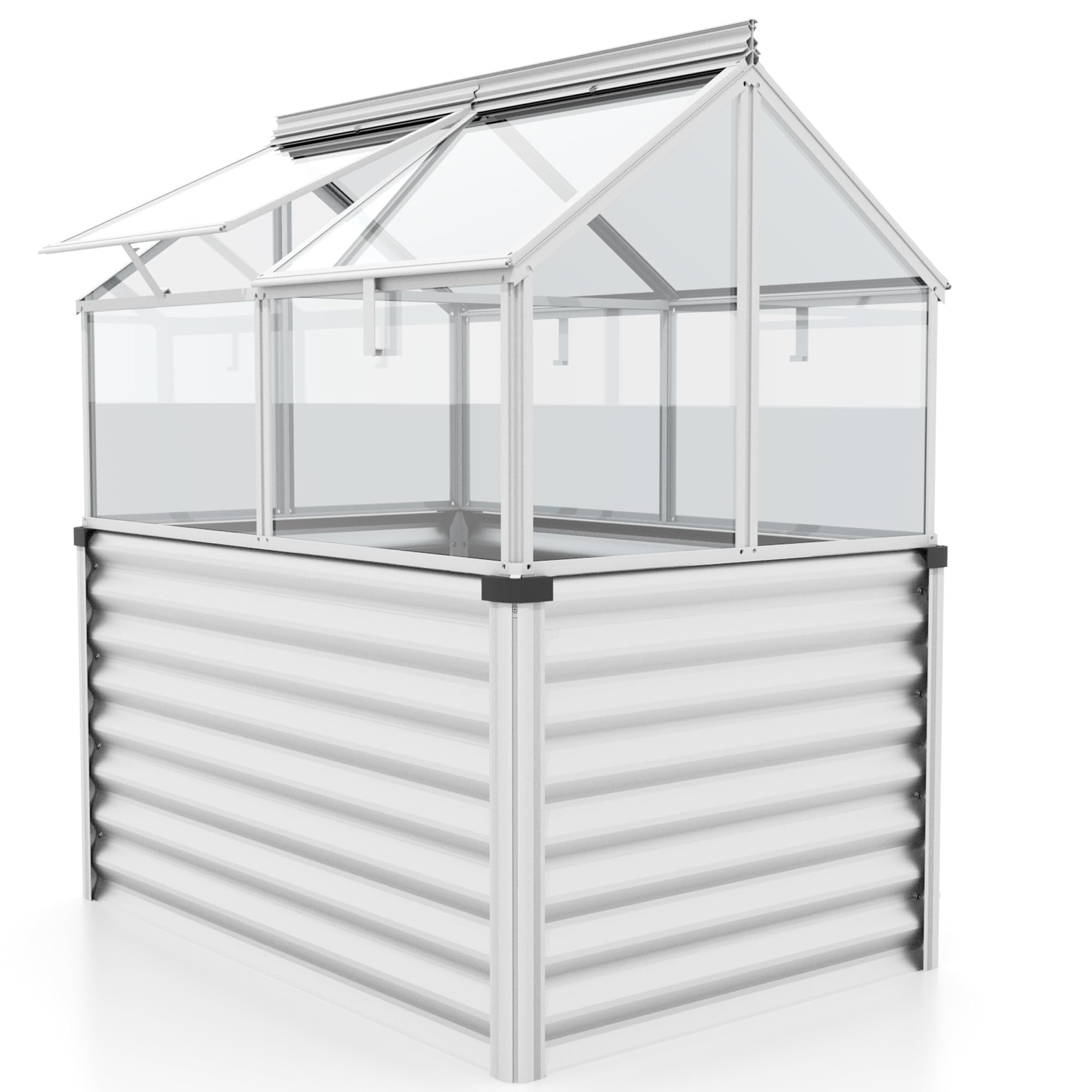 Vitavia Hochfrühbeet “Paris“ | Hochbeet & Frühbeet in Einem | Aluminium Eloxiert | 3 mm ESG-Sicherheitsglas | Wetterfest, Verstellbare Dachfenster & Abnehmbarer Aufsatz | Optimale Wachstumsbedingungen