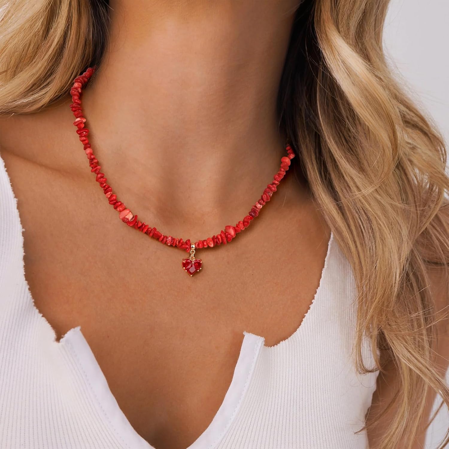 GolbalJew Healing Crystal Beaded Necklace Stone Chips Beads Heart Pendant Choker Necklaces for Women Gemstone Jewelry Gifts - Image 2