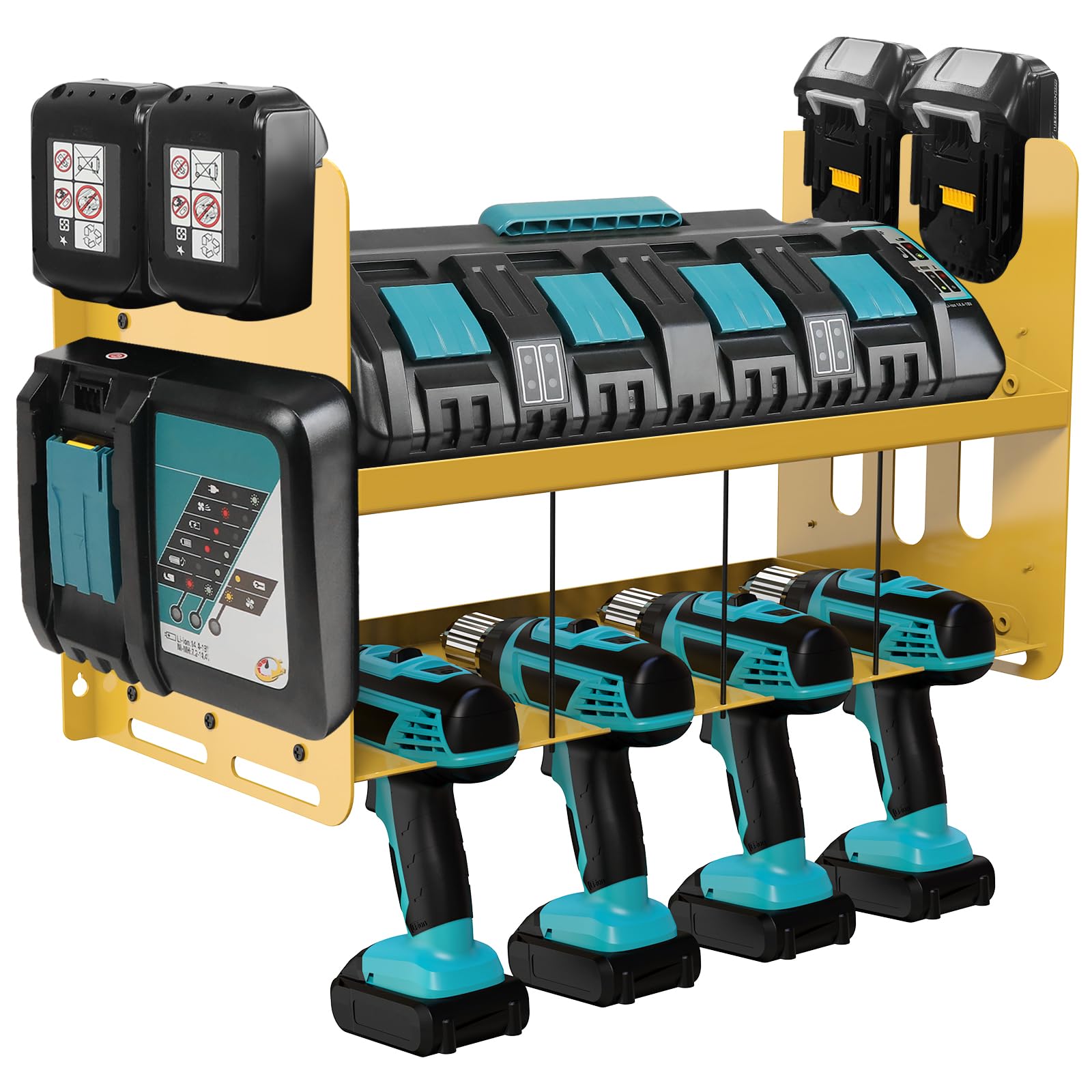 JYiuog Gereedschapskist, wandhouder, gereedschapsrek voor Makita DC18SF DC18RC oplader, 18V/14,4V accu's en slagboormachine, gereedschapshouder voor werkplaats en garage, rek