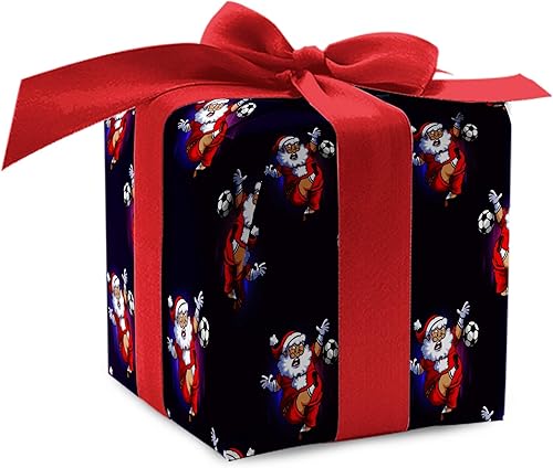 Miniatura 9 de Divertido papel de regalo de fútbol de Papá Noel de Navidad, papel de regalo grueso para jugadores de fútbol sala (rollo de 12 pies x 30 pulgadas)