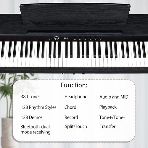 Miniatura 4 de Ktaxon Piano digital de acción ponderada de 88 teclas con unidad de 3 pedales, doble Bluetooth, funciones de control de divisióntáctiltransposición