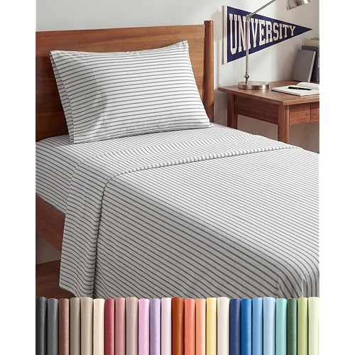 Twin XL Size 3 Piece Sheet Set - Comfy Breathable & Cooling Sheets - Hotel Luxury Bed Sheets for Women & Men - Deep Pockets, Easy-Fit, Soft & Wrinkle Free Sheets - Grey Stripes Oeko-Tex Bed Sheet Set
