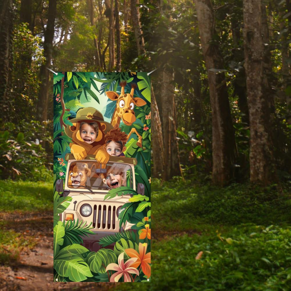 Jungle Dieren Safari Verjaardagsfeest Foto Prop Achtergrond Deur Banner Grappig Gezicht in Gat Game Poster Achtergrond Decoraties 300 x 200