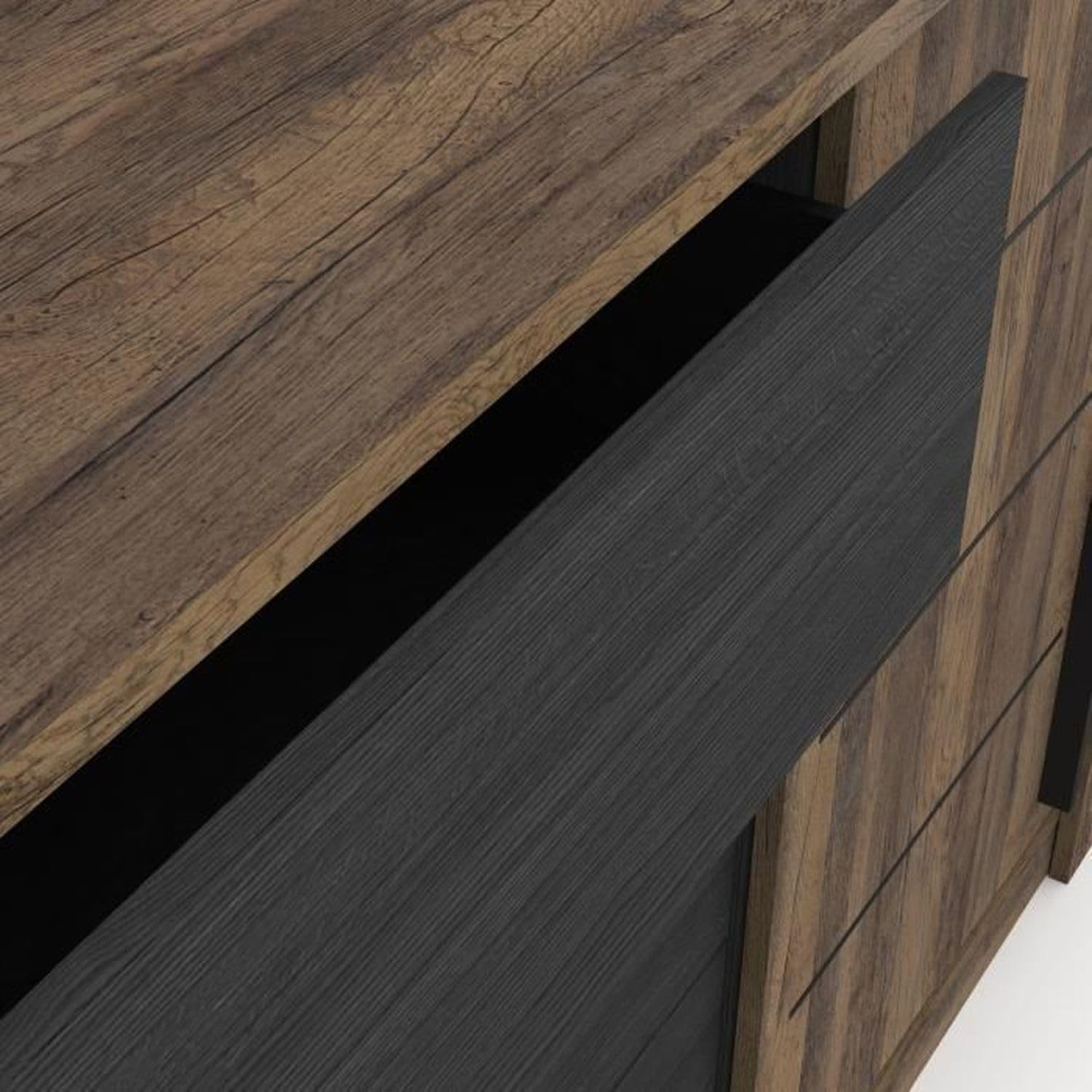 Buffet Original 2 Portes & 3 Tiroirs – Style Industriel – Coloris Bois Brûlé & Noir Charbon - 200 x 90 x 45 cm