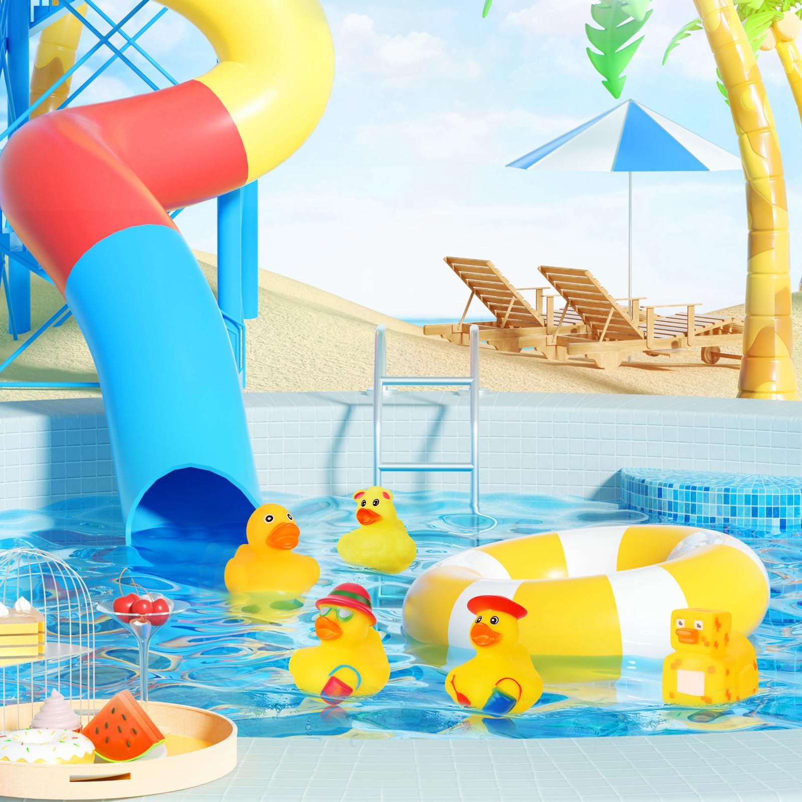 SCIONE 24 Stück Badeenten – Niedliches Gummi-Enten Set für Baby Shower, Geburtstag & Poolparty | Wasserspielzeug Kinder Outdoor, Badewannenspielzeug & Strandspielzeug | Quietscheenten & Gummiente als