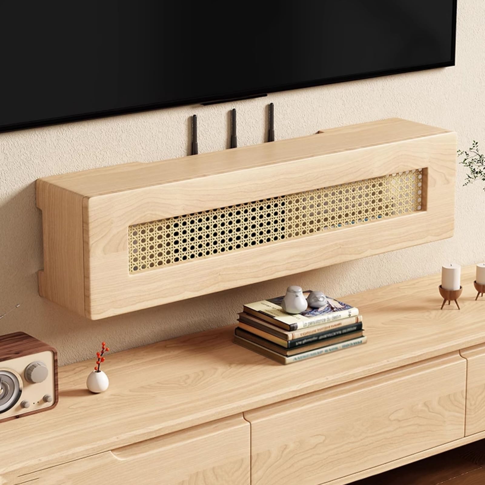 Armoire de rangement murale décorative pour routeur Wi-Fi, étagère modem avec gestion des câbles, couvercle élégant pour boîtier Wi-Fi pour la maison et le bureau, jaune, 60 cm