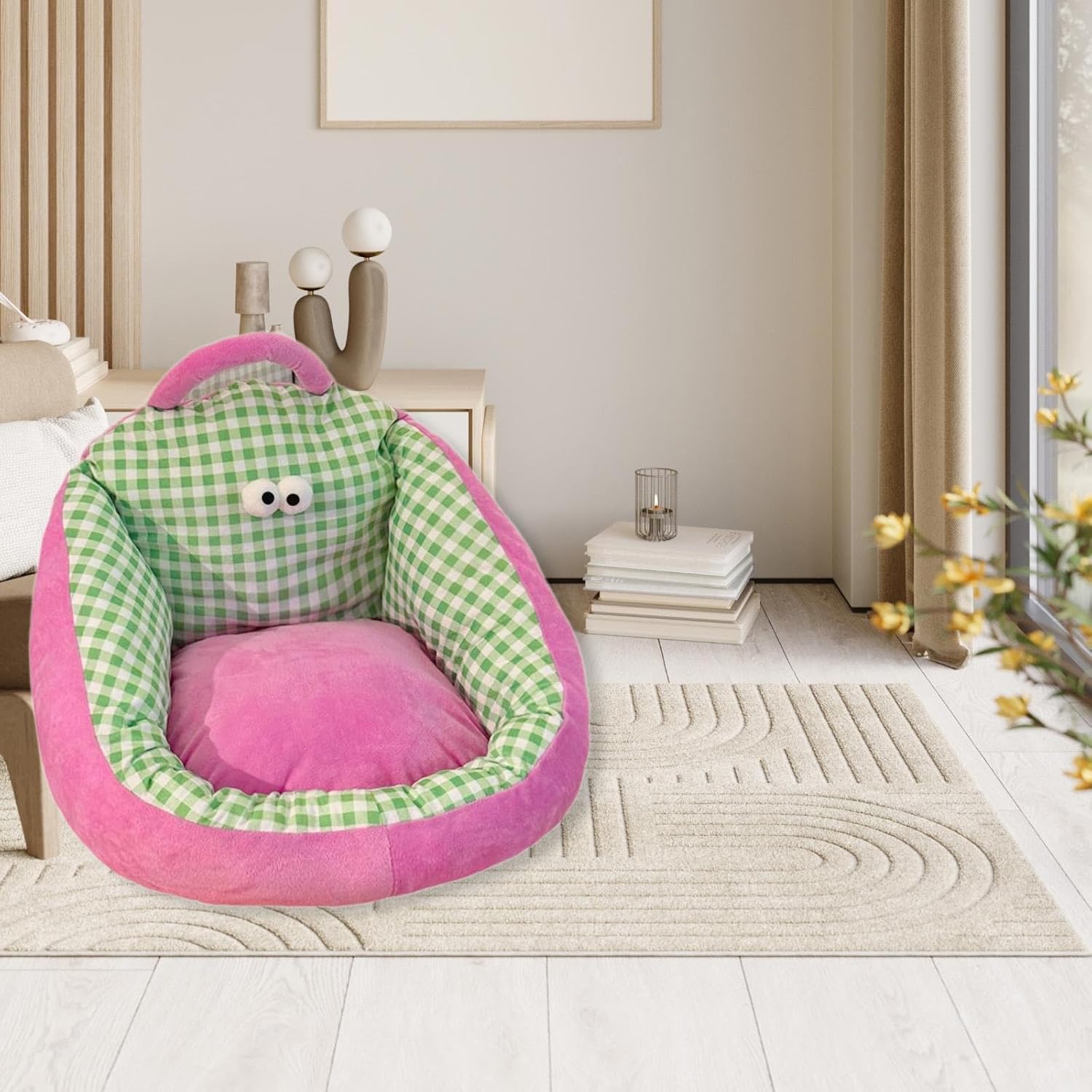 ソファシートクッション 椅子枕 ピンクストライプ 軽量 フロア座布団 通気生地 65cmx70cm (緑のストライプ)