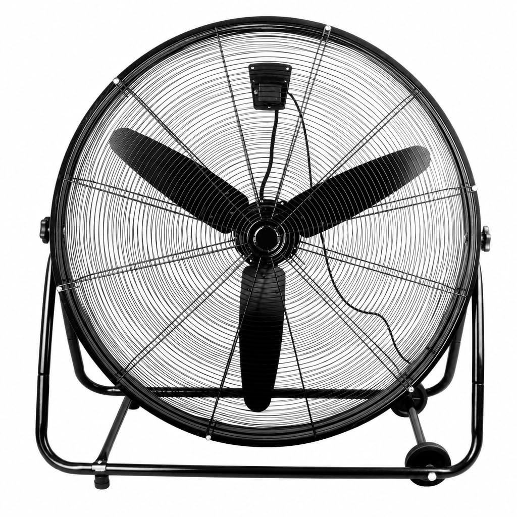 Ventilador Industrial de Suelo con Ruedas 360W, 87cm, 3 Aspas, Negro