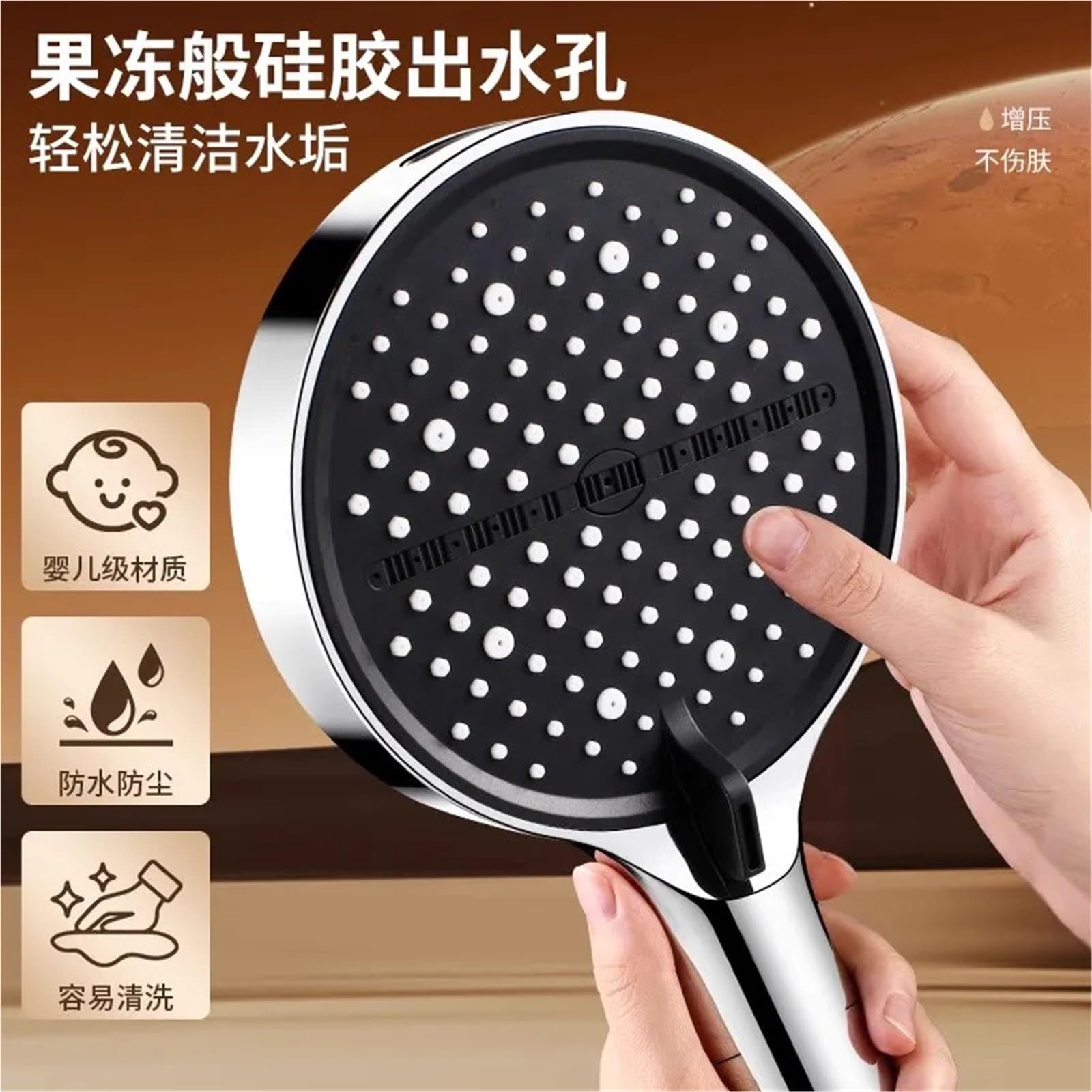 Soffione doccia a pioggia ad alta pressione, 15 cm, 7 modalità, portatile, con un tasto di arresto grigio, potente flusso d'acqua per il massimo relax e un'esperienza rinfrescante