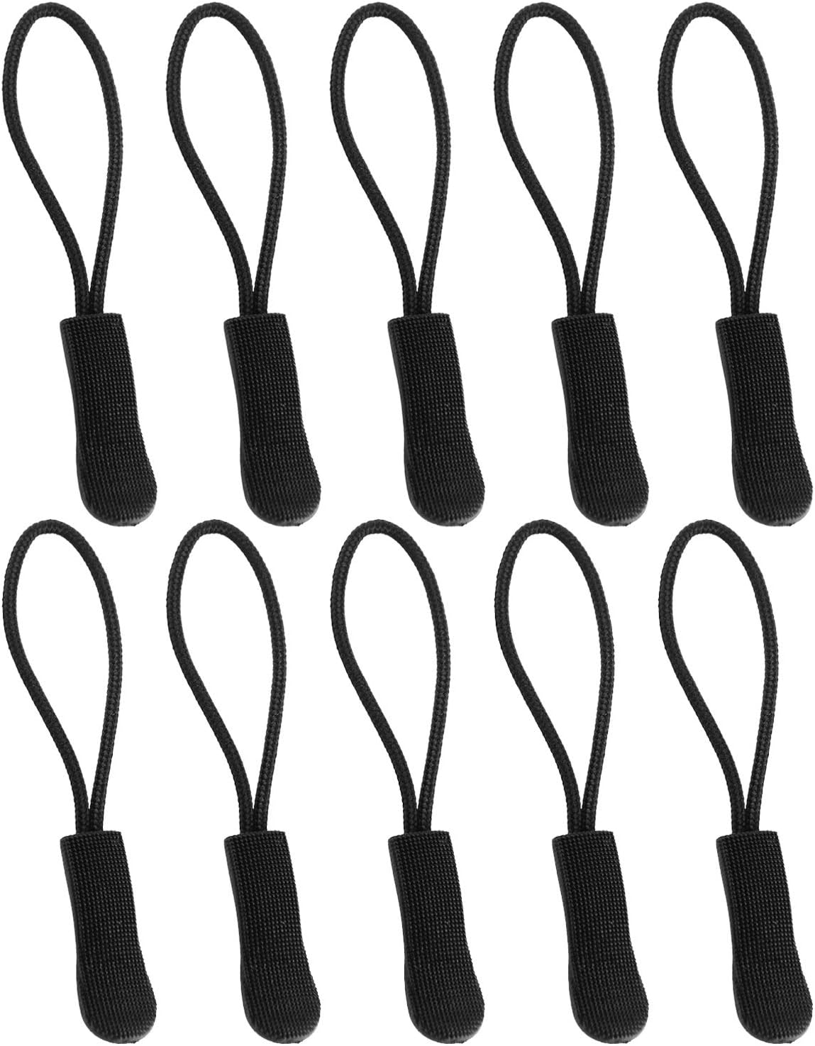 10Pcs Replacement Zipper Pulls Black Zipper Pull Cord Extender for Backpacks, Jackets, Luggage, Purses, Handbags
