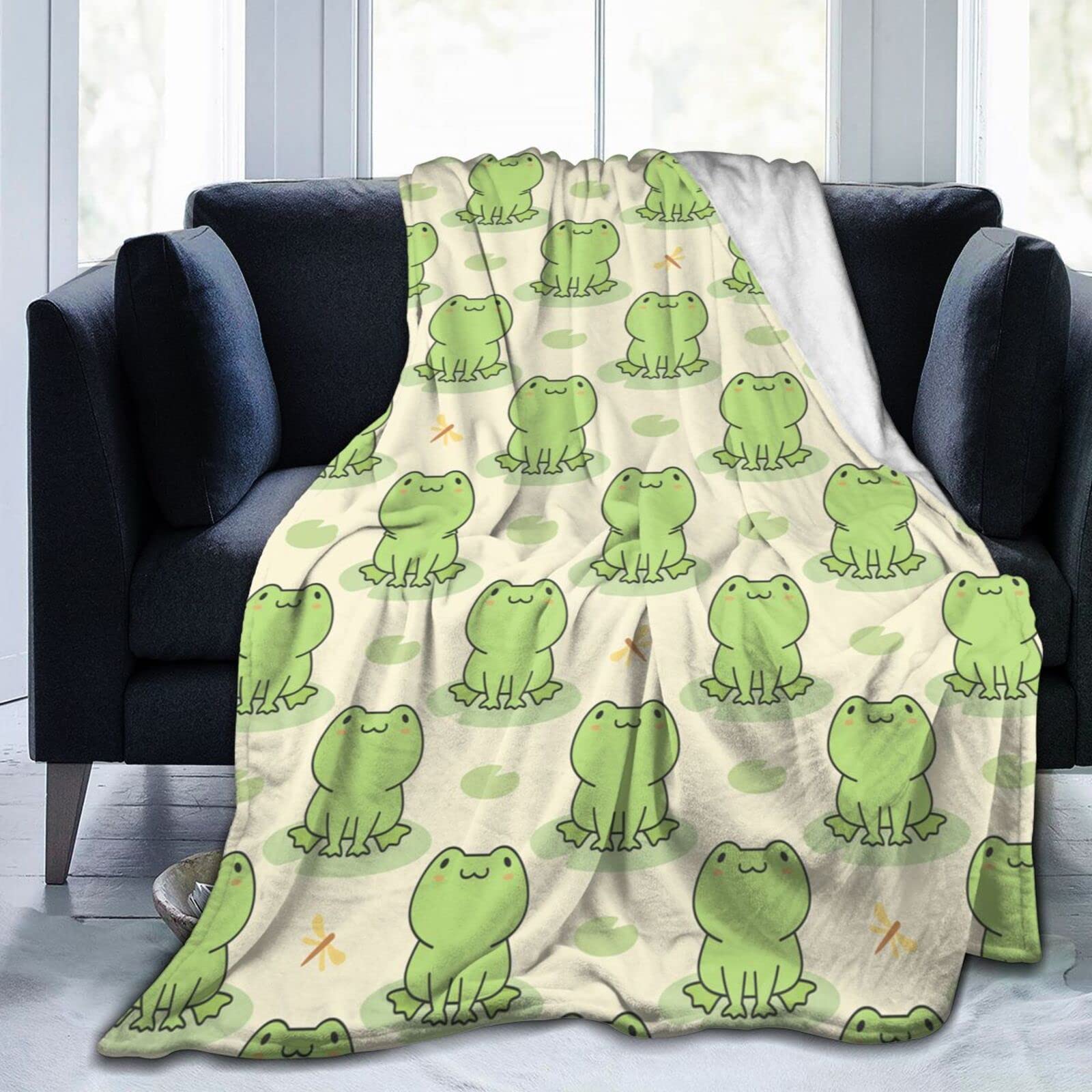 Lsjuee Cute Frog Throw Blanket Soft Cozy Lightweight Blankets Funny Frog Print Flannel Blanket for Sofa Couch Bed Office 50"X40"