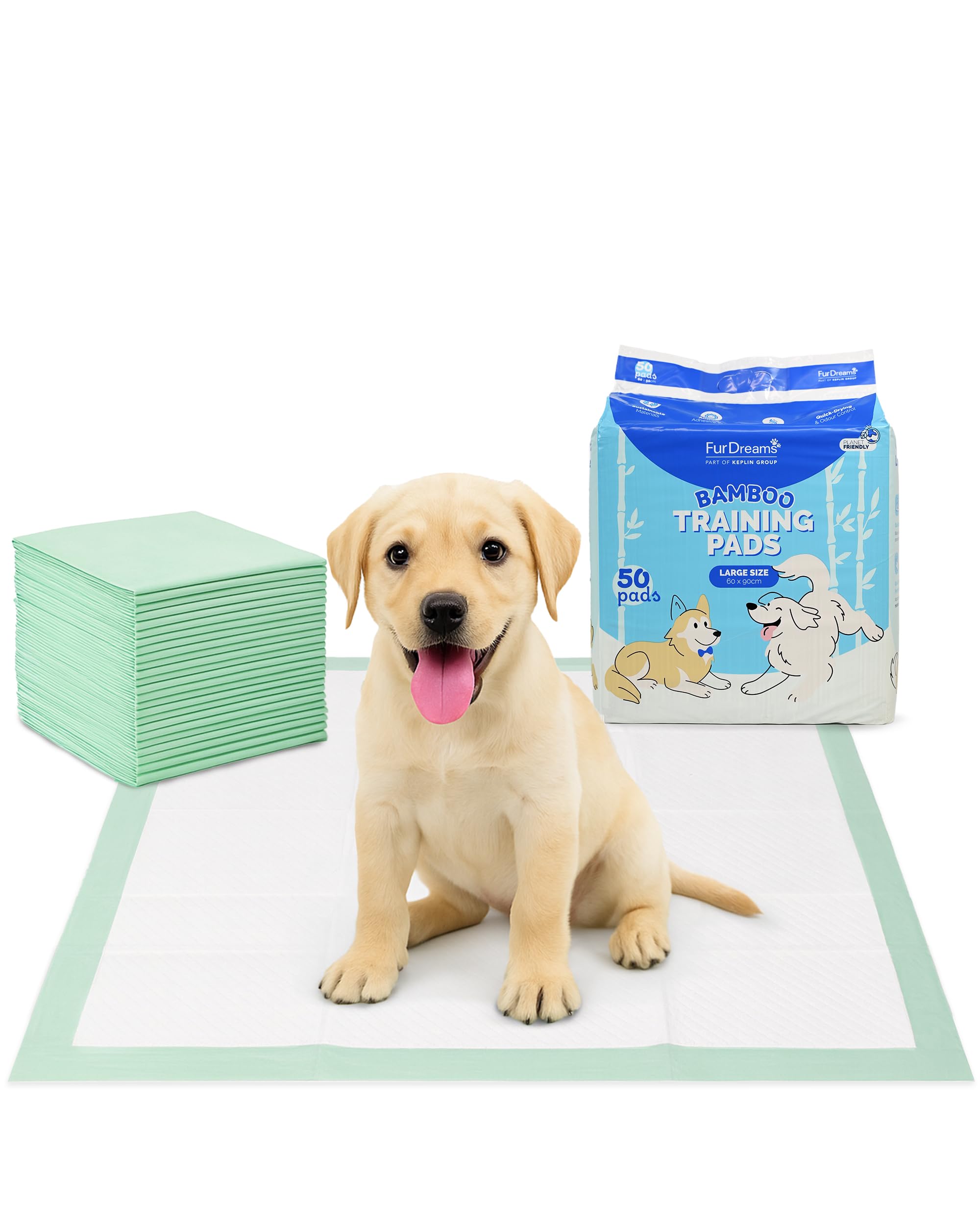FurDreams Puppy Training Pads - 50pk- Super Absorbent Bamboo, Odour Locking & Multi-Layered, Leak Proof, Quick Dry, Scented Attractant Disposable Mats for Dogs Pee Wee Piddle – 60 x 90 cm