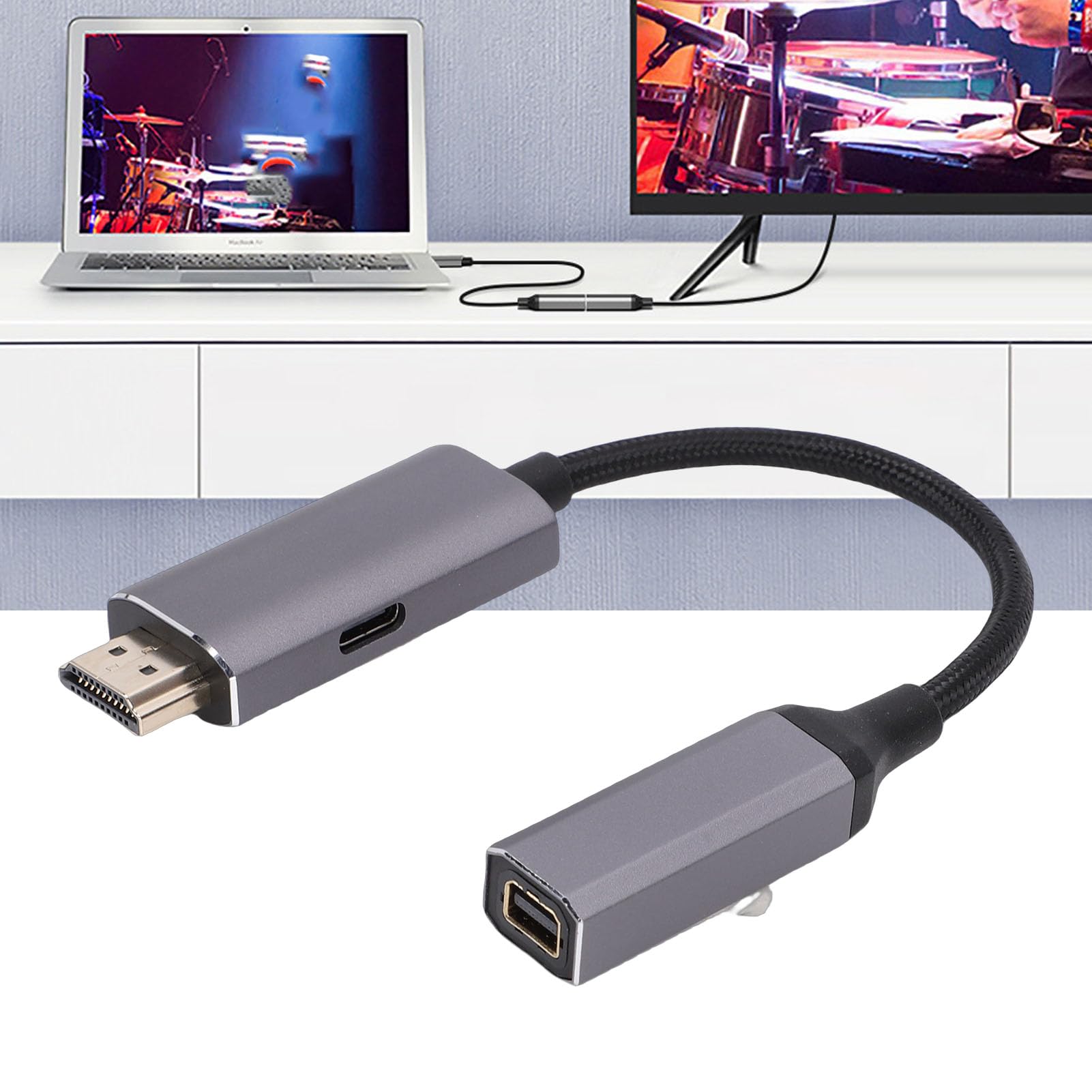 Goshyda Câble HDMI vers Mini DisplayPort, Cordon HDMI Unidirectionnel 1080P 60 Hz Mâle vers Mini DisplayPort Femelle, avec Câble USB, Plug and Play