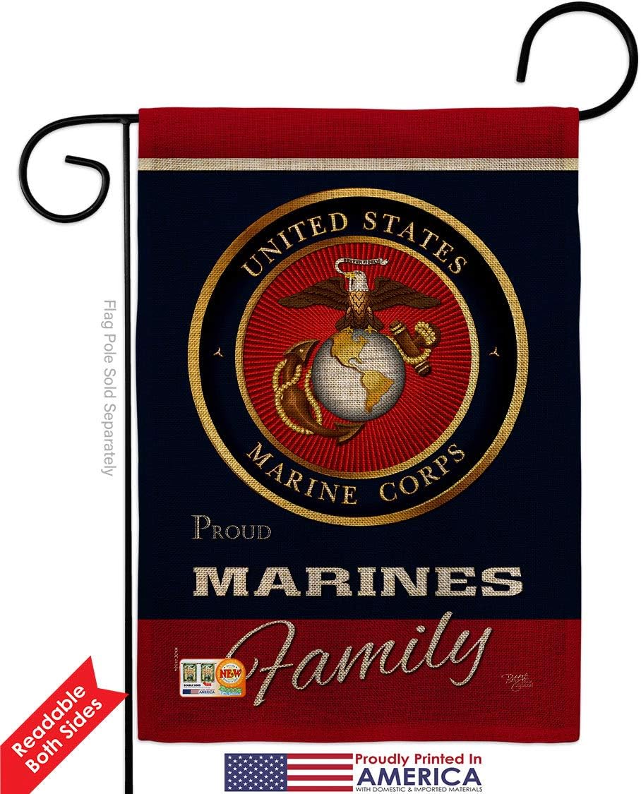 Marines Proudly Family Burlap Garden Flag - 2pcs Pack Armed Forces Marine Corps USMC Semper Fi United State American Military Veteran Retire Official - House Yard Gift Double-Sided 13 X 18.5
