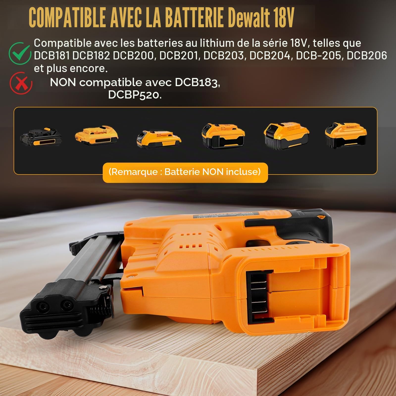 Cloueuse sans fil 18GA Compatible avec Dewalt batterie 18 V (sans batterie), 2 en 1 pistolet agrafeur cloueuse avec 1 000 clous et 1 000 agrafes pour le travail du bois, projet de bricolage