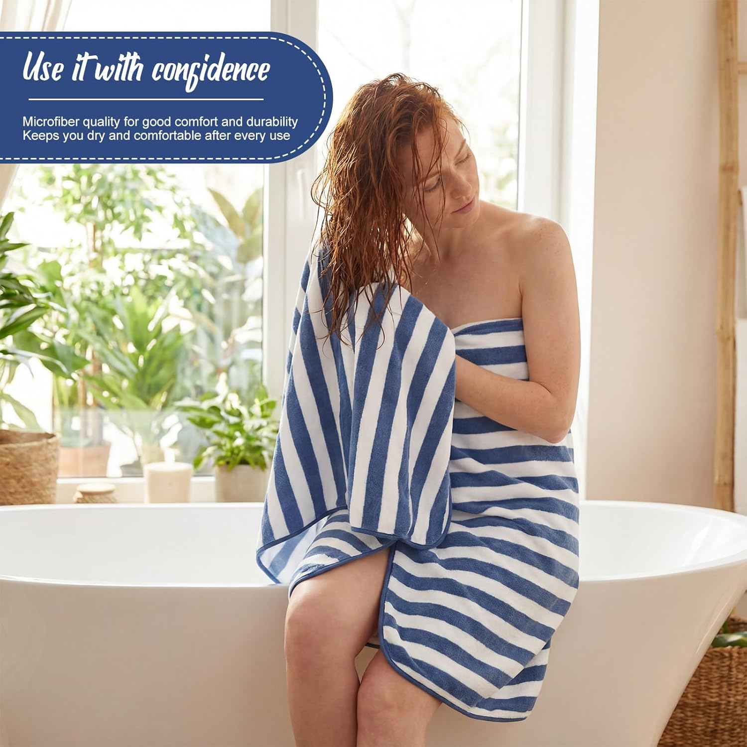 SmoothNovelty 16 Pack Microfiber Bath Towels Bulk 27'' x 60'' Oversized Size Bath Towel Highly Absorbent Extra Large Soft Drying for Beach Shower Summer Salon Sport Gym Party (Stripes,Haze Blue)