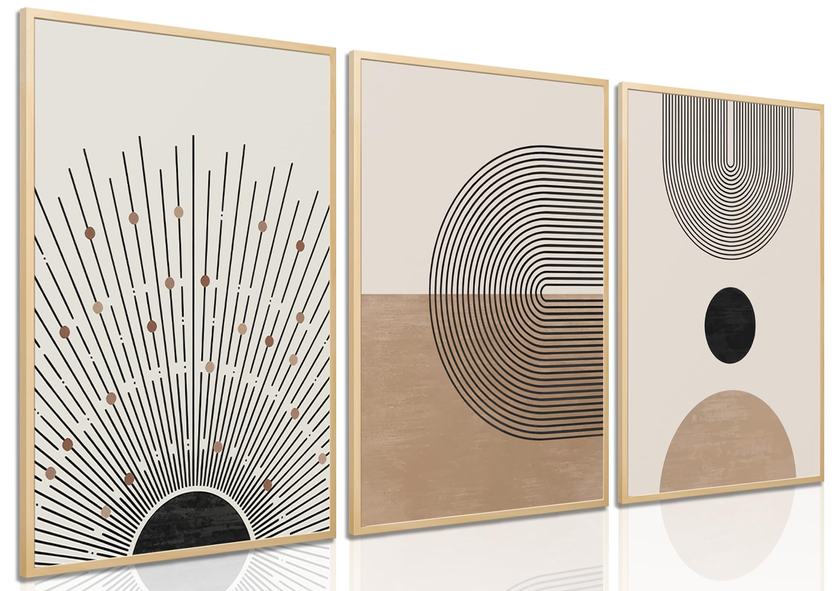 LMYSXAOZ Mid Century Modern Canvas Wall Art Set of 3 Neutral Boho Poster Abstract Geometric Prints Picture, Black Beige Minimalist Painting Artwork for Living Room Bedroom 12x16 In Unframed