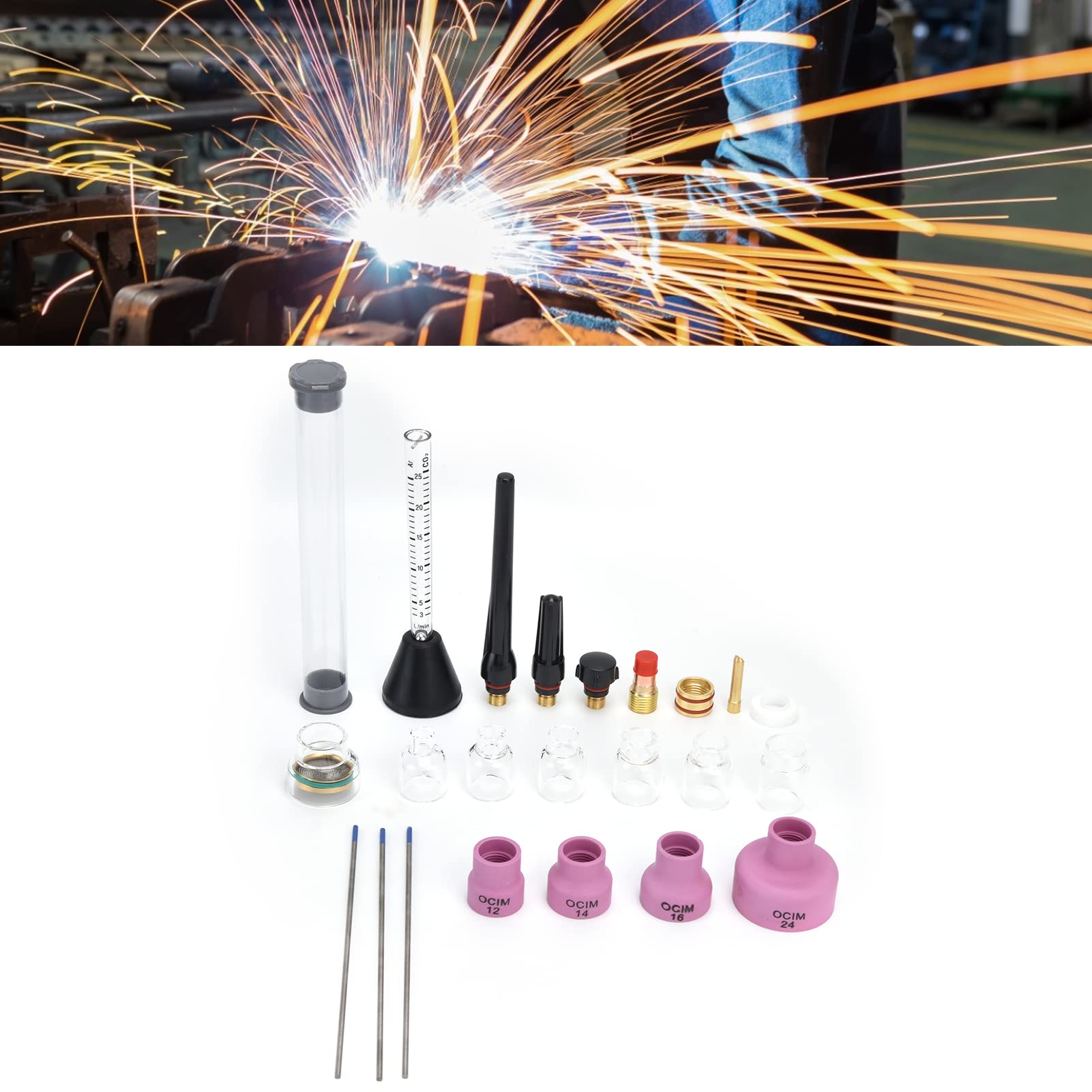 Kit de boquillas de soldadura de de argón, medidor de flujo de Gas, anillo de sellado de aguja de tungsteno, 2,4mm, WP17/18/26, herramientas de soldadura electrónica