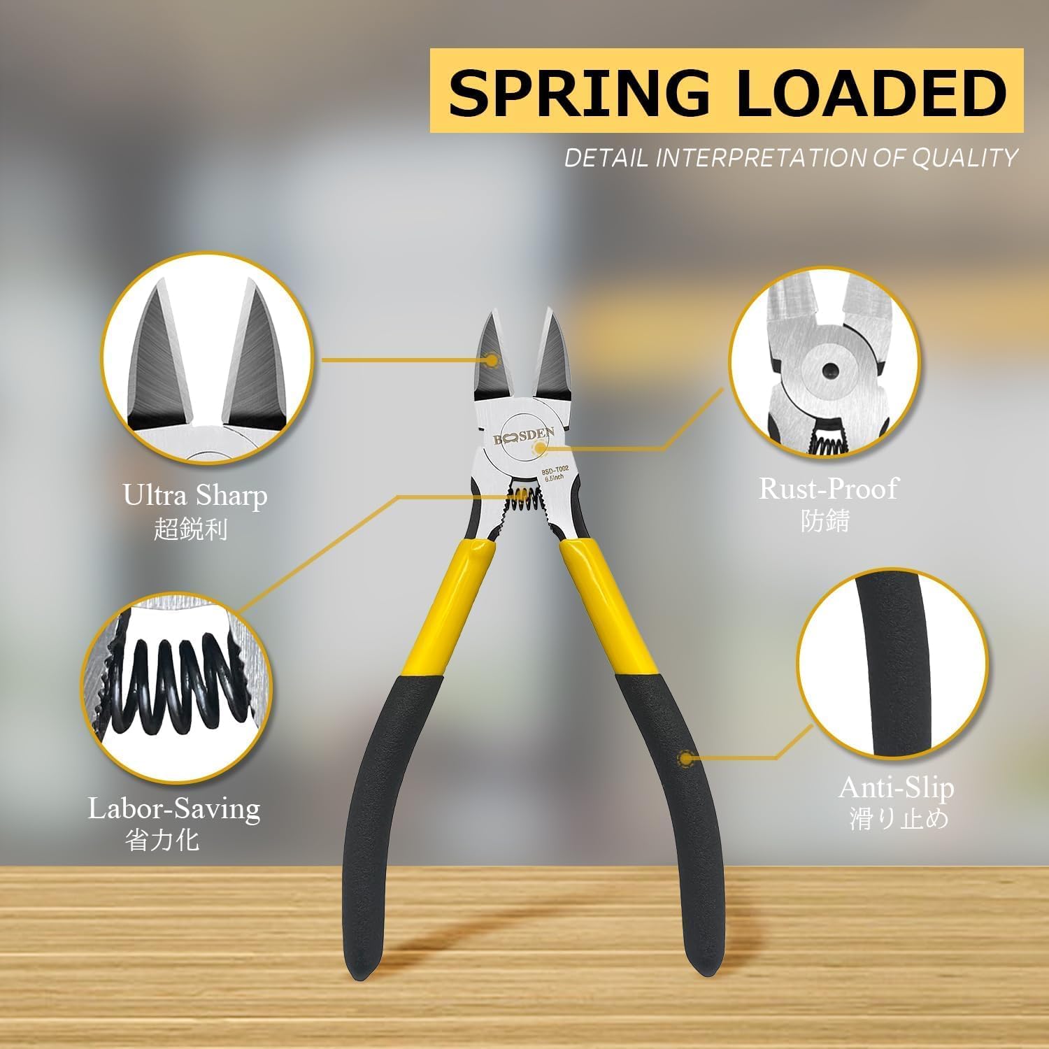 BOOSDEN Wire Cutter,6.5 inch Side Cutters,Spring Loaded Wire Cutters for Crafting,Flush Cutter,Ultra Sharp for Jewelry Making,Flush Cut Pliers,Dikes Wire Cutters,Floral Wire Cutter,Snips